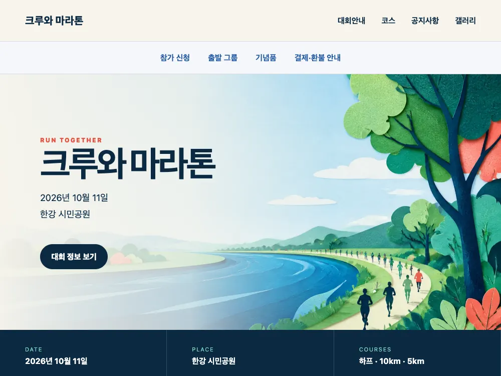 클래식 템플릿 홈페이지 화면 예시